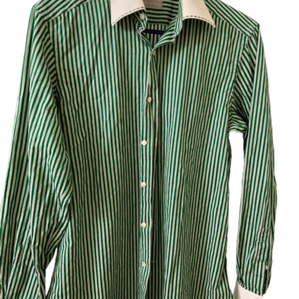 Stefano Ricci Green Stripped Banker’s Button Up Dress Shirt - Size 38/15